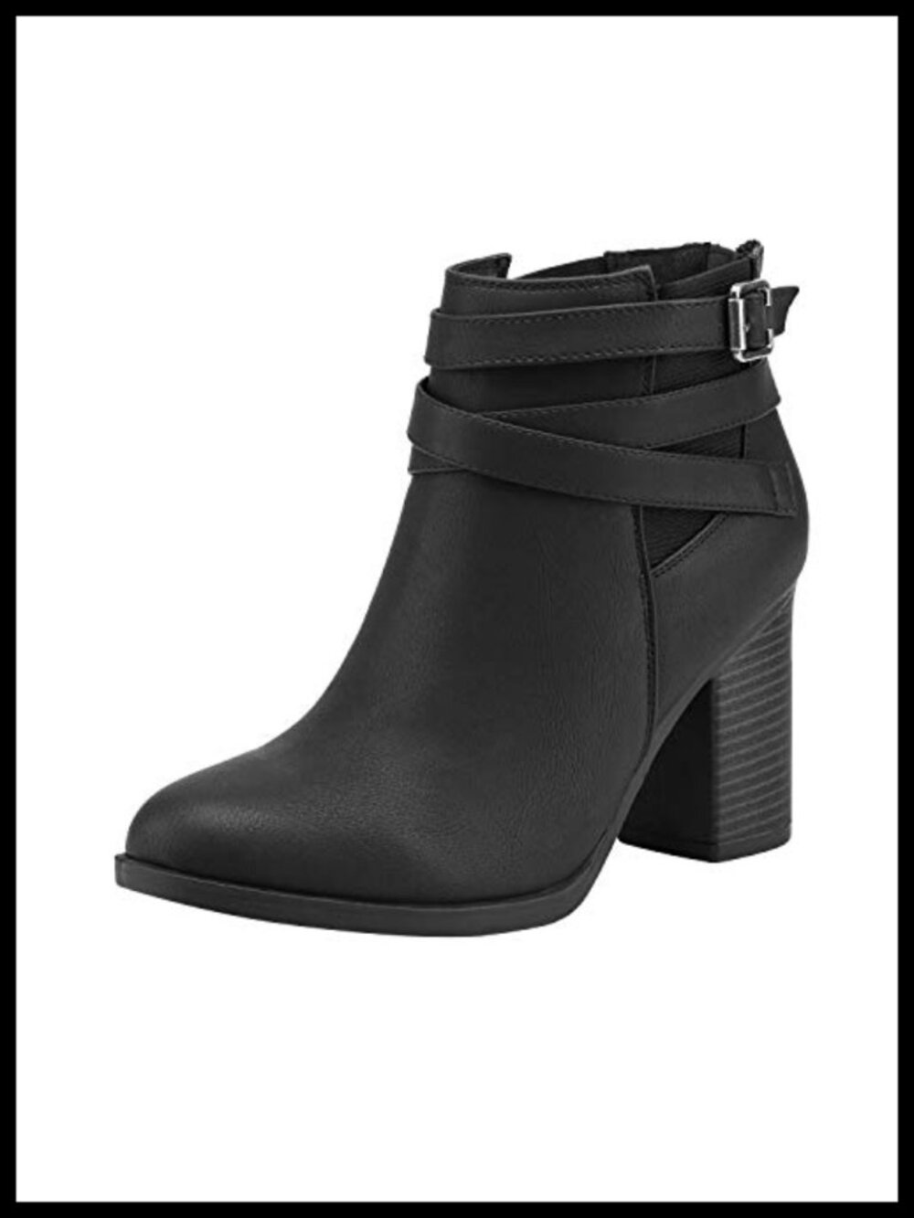 Chunky High Heel Ankle Booties Faux Suede Zip Closure Crossover Strap
